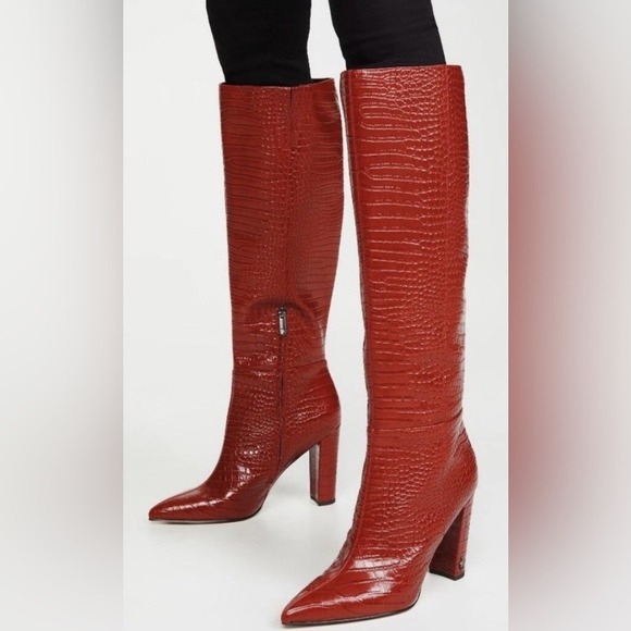 Sam Edelman Shoes - SAM EDELMAN Raakel Knee High Boot Red Croc Embossed Leather Size 7.5 EUC